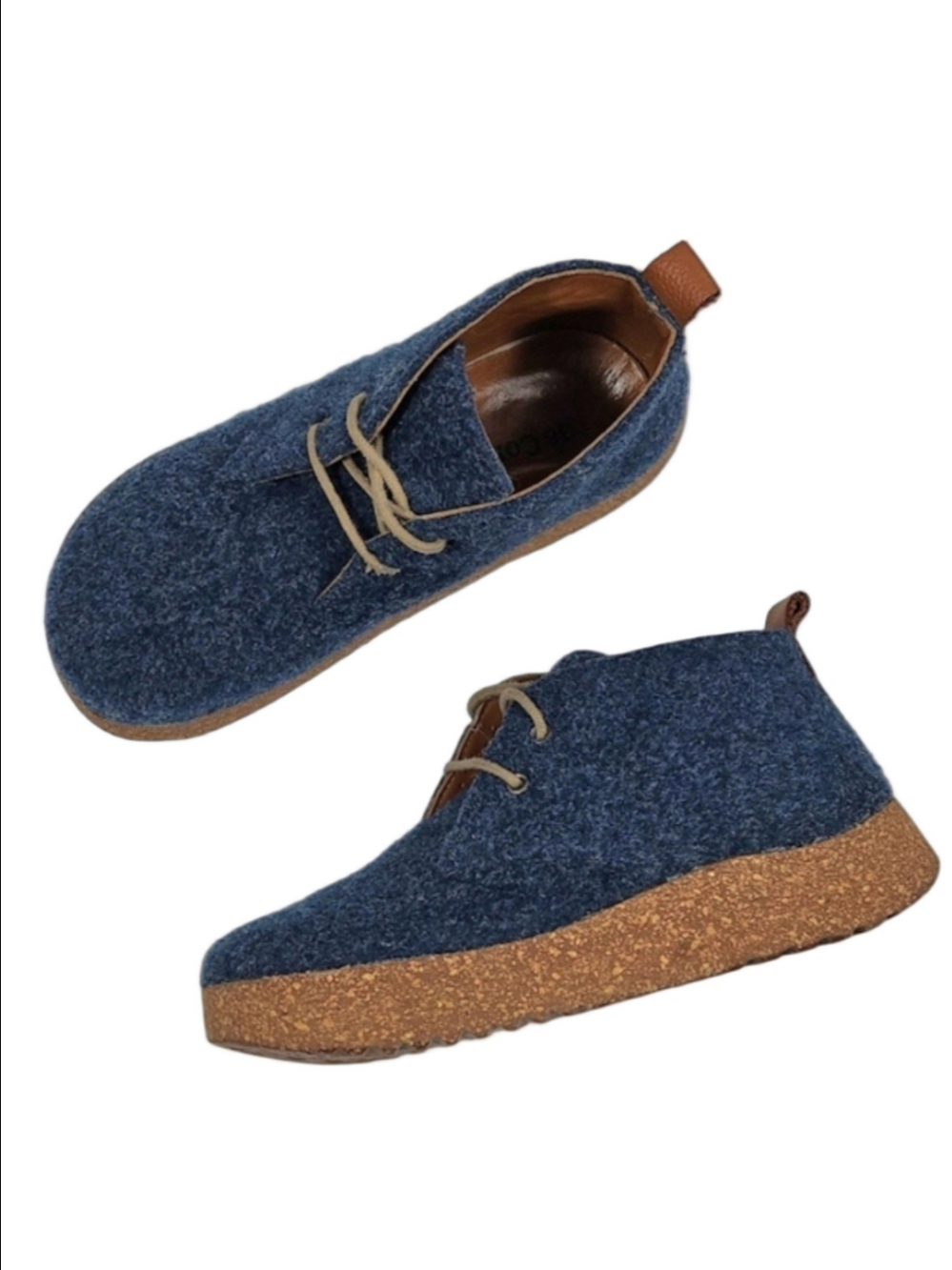 Comfortfusse Karl Wool Blue Round Toe Lace Up Anatomic Cork Sole Bootie